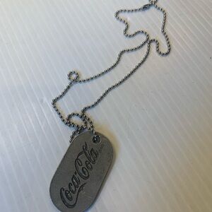 Coca Cola Matte Silver Dog Tag Necklace with Ball Chain